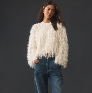 Molly Bracken Cream Sweater with Fringe Sleeves Sz S Softgirl Princess Romantic